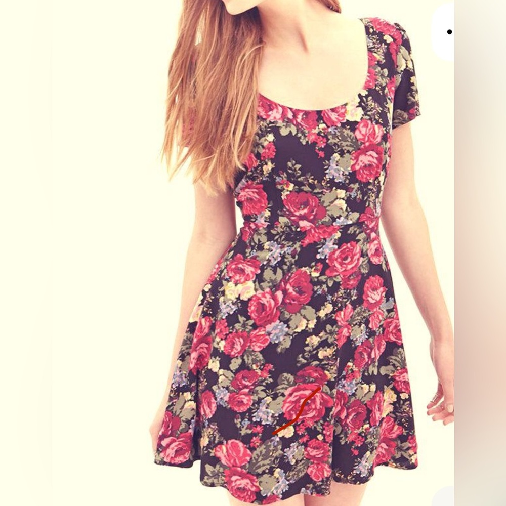 Forever 21 Black and Pink Floral Midi Dress